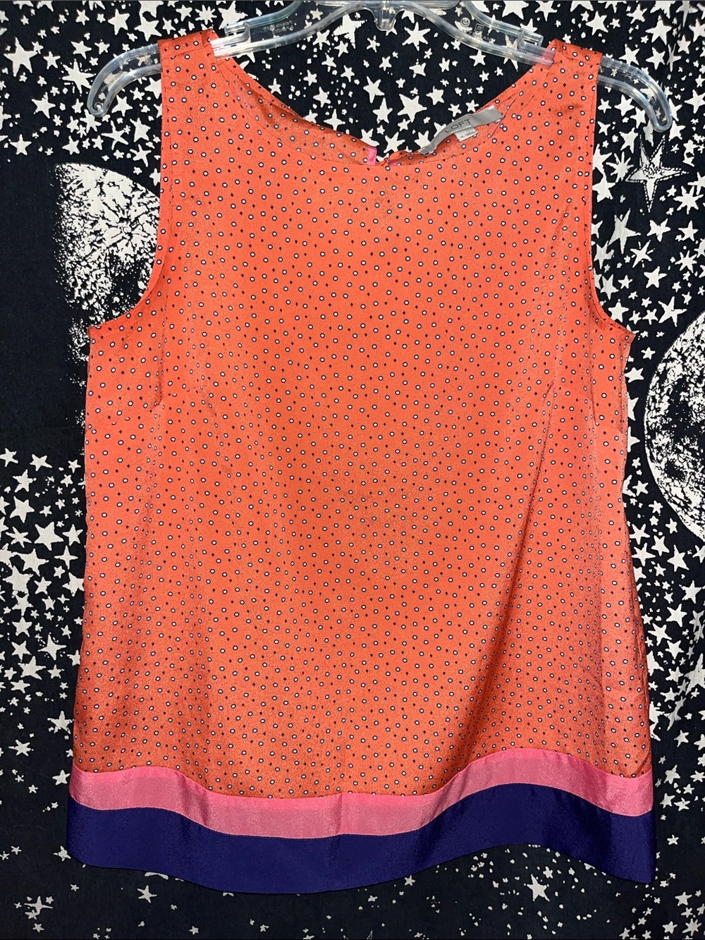 LOFT Coral Sleeveless Tank with Pink and Blue Hem